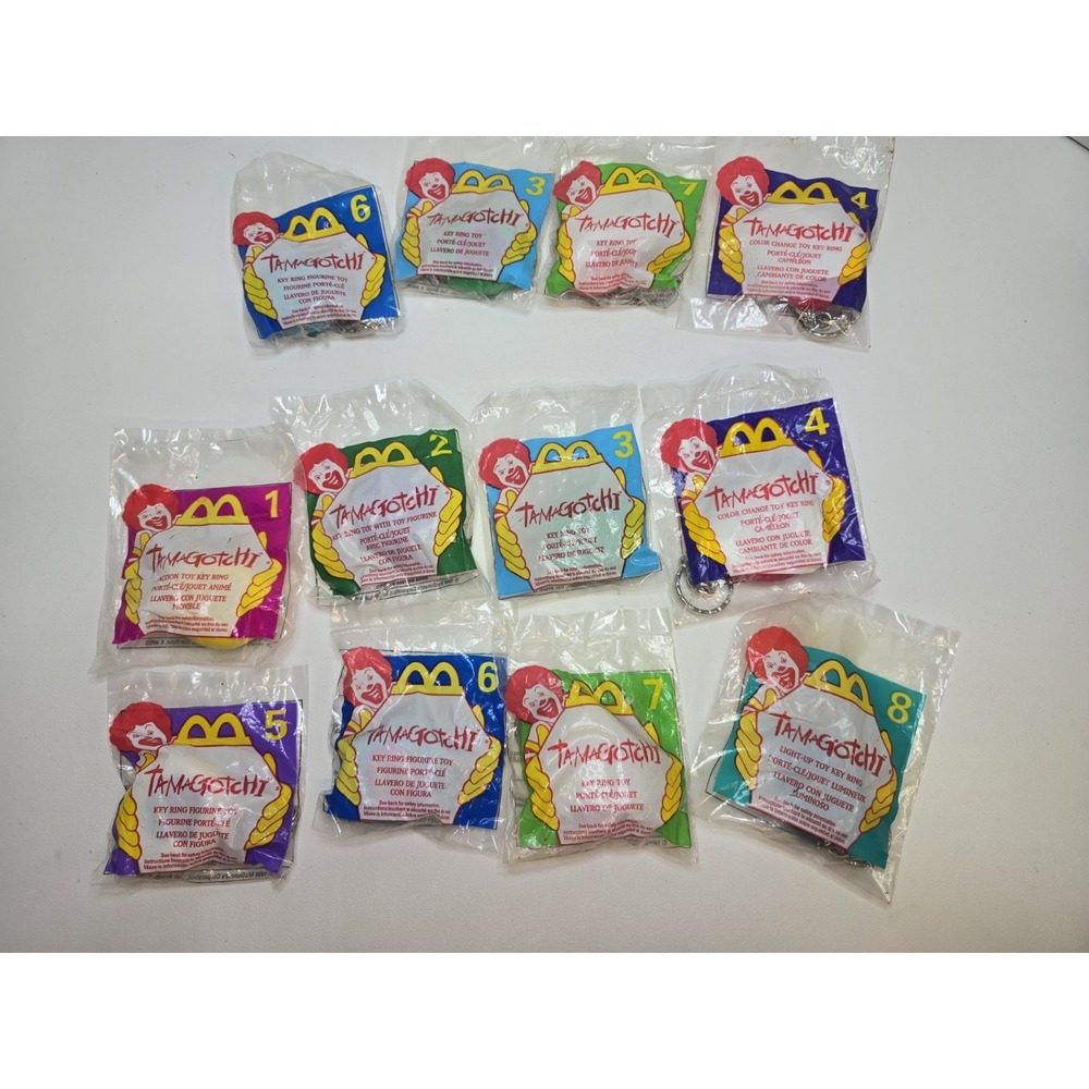 1998 McDonald's Tamagotchi Happy Meal Keychains Sealed Vintage Complete Set Of 8